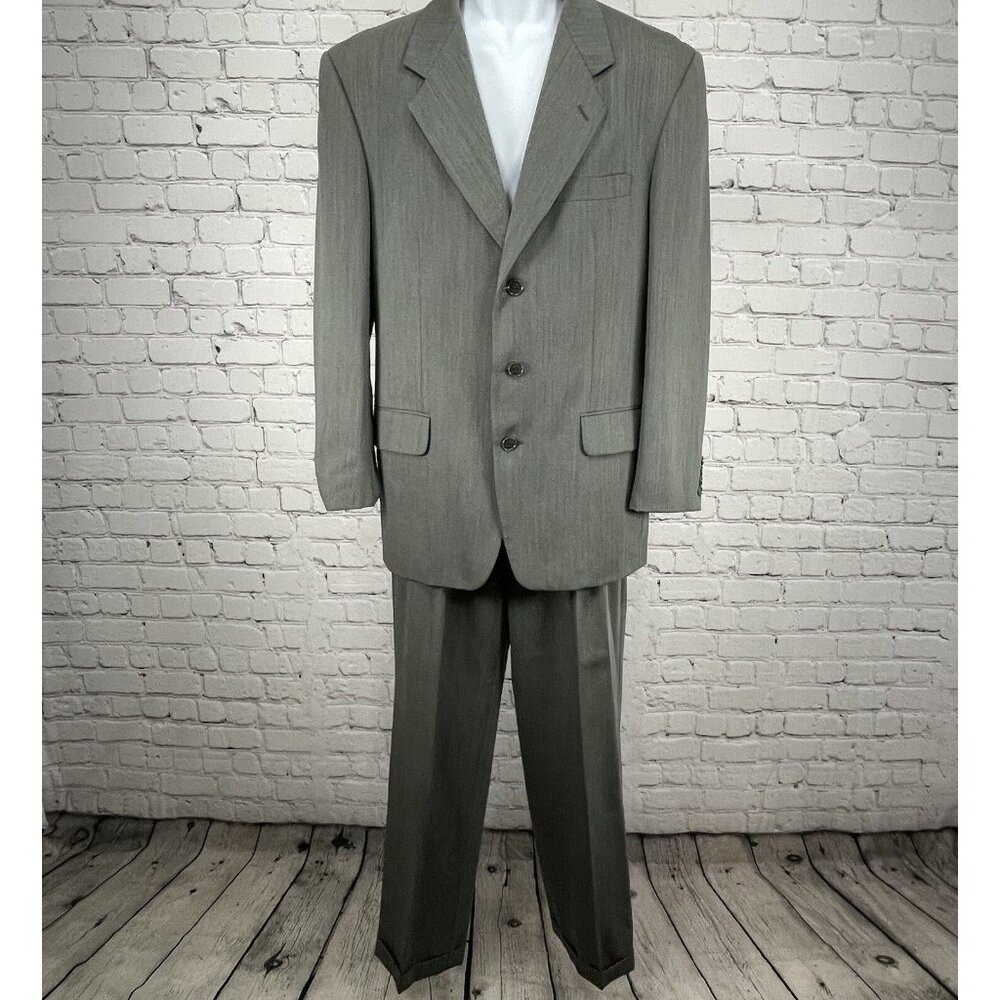 Paulo Solari Grey 100% Wool Suit Blazer 2 Piece Set Herringbone USA Size 40R